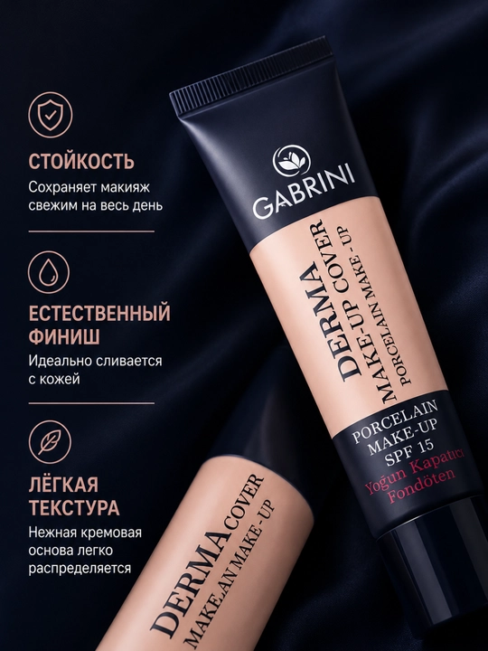 Matlovchi tonal kremi Gabrini Derma, makiyaj ostiga, SPF 15