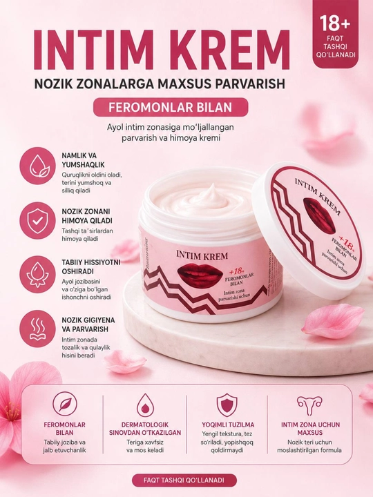 Feramonli intim vazelin,intim gigiyena uchun,intim zona uchun krem,moyli vazelin 50 gr