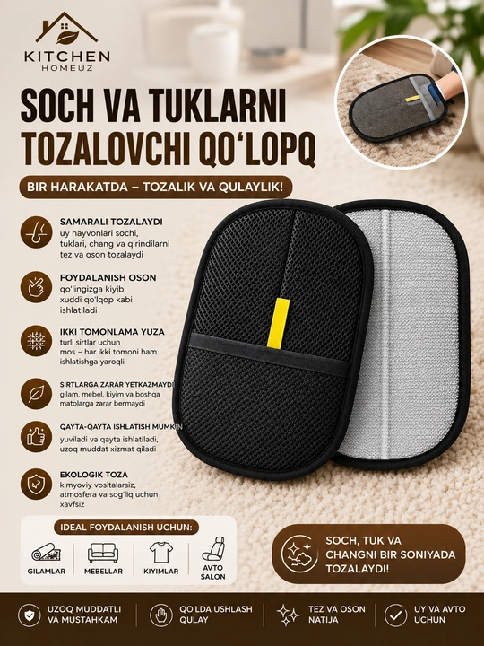Soch va tuklarni tozalovchi qo‘lqop