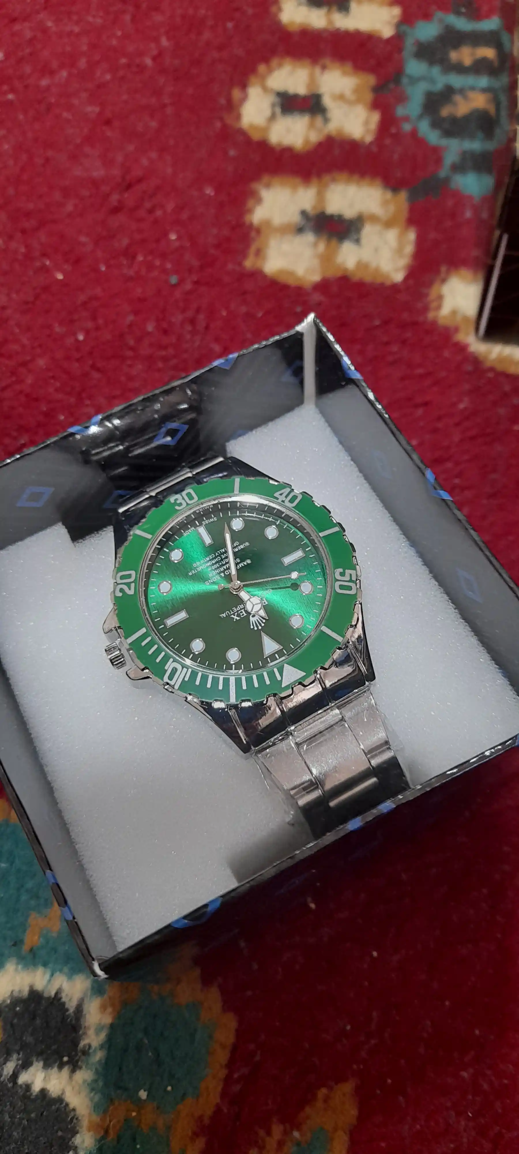 Rolex erkaklar qo‘l soati metall, yashil qora ko‘k rang, sovg‘a qutisi bilan