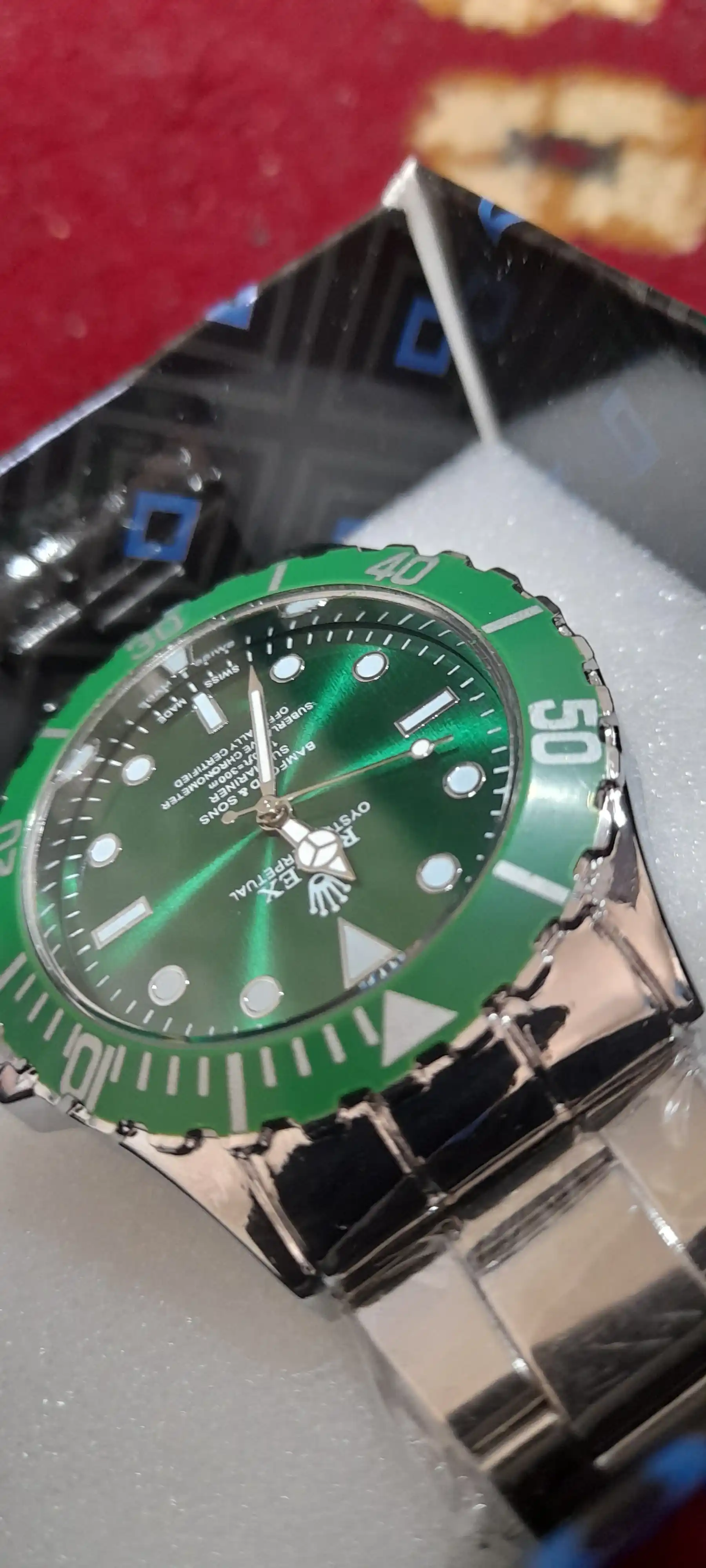 Rolex erkaklar qo‘l soati metall, yashil qora ko‘k rang, sovg‘a qutisi bilan