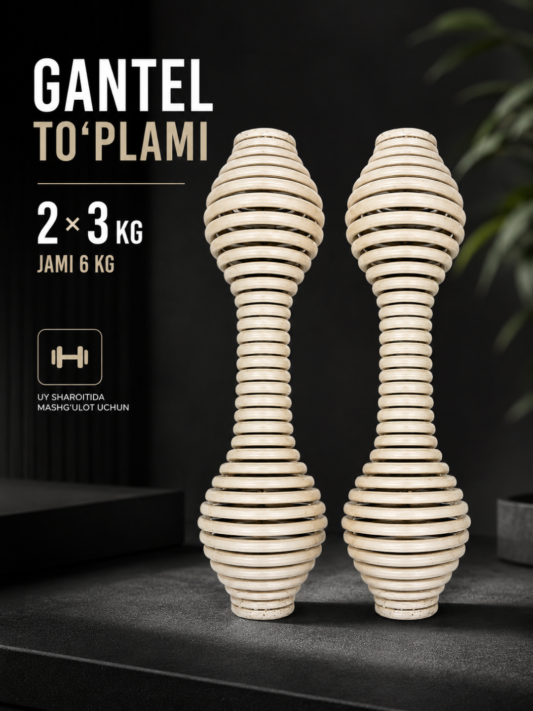 Gantellar to‘plami 3 kg dan 2 dona, jami 6 kg, uy va fitnes mashqlari uchun - 