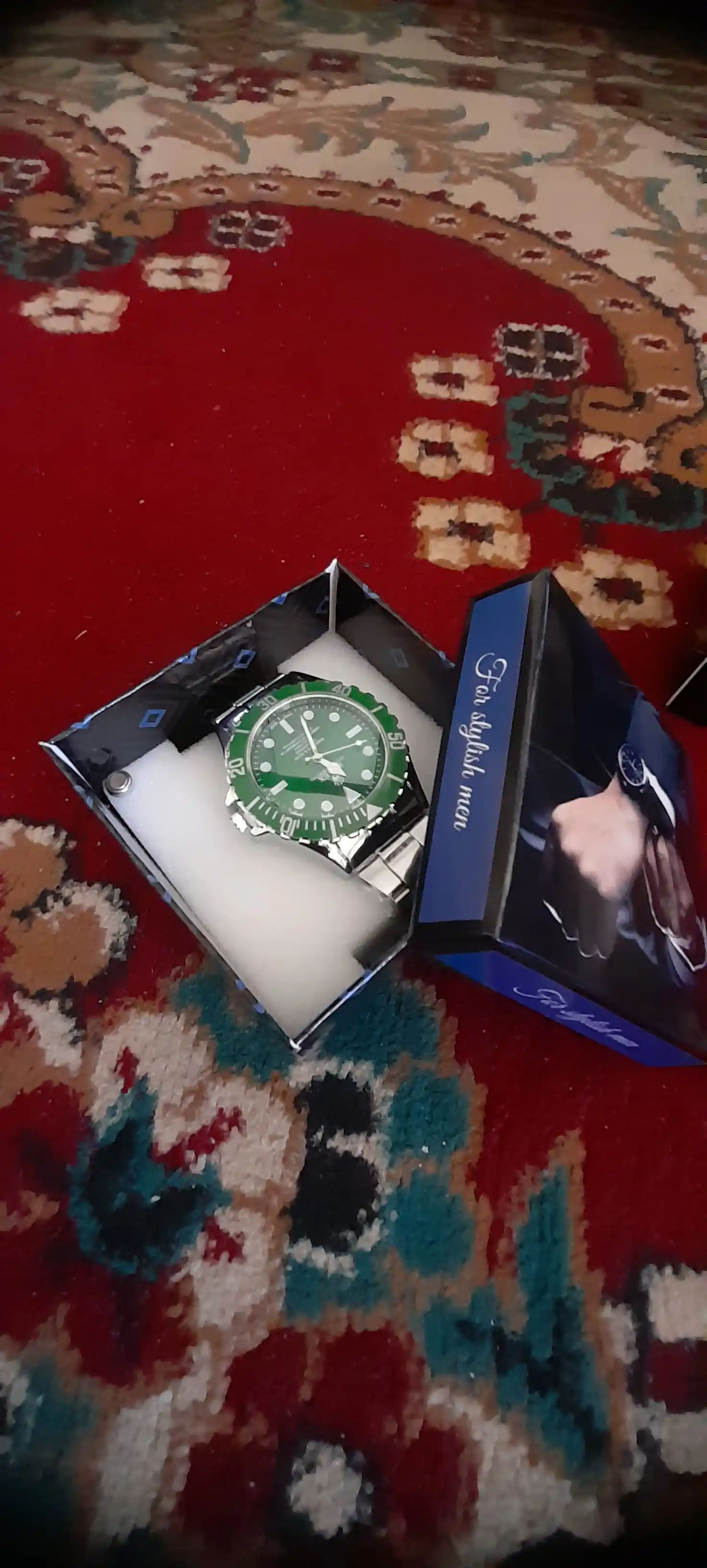 Rolex erkaklar qo‘l soati metall, yashil qora ko‘k rang, sovg‘a qutisi bilan