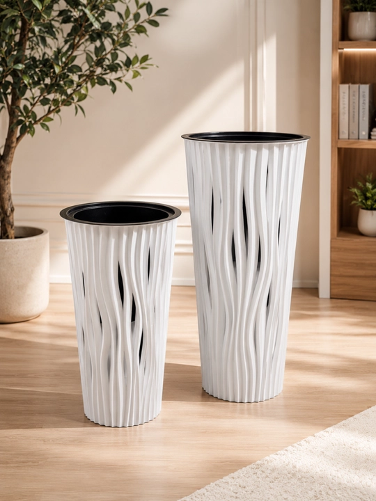 Gullar uchun ichki tuvakli oq dekorativ plastik kashpo