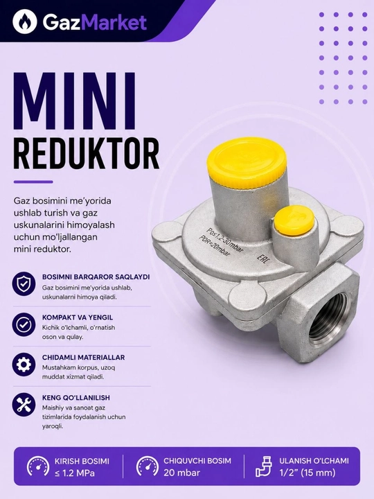 Mini gaz reduktori 1/2 - 20 mbar (Gaz bosimi regulyatori) - 