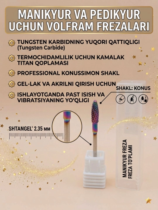 Manikyur va pedikyur uchun qattiq qotishmali volframli freza Makkajo'xori shaklida - 