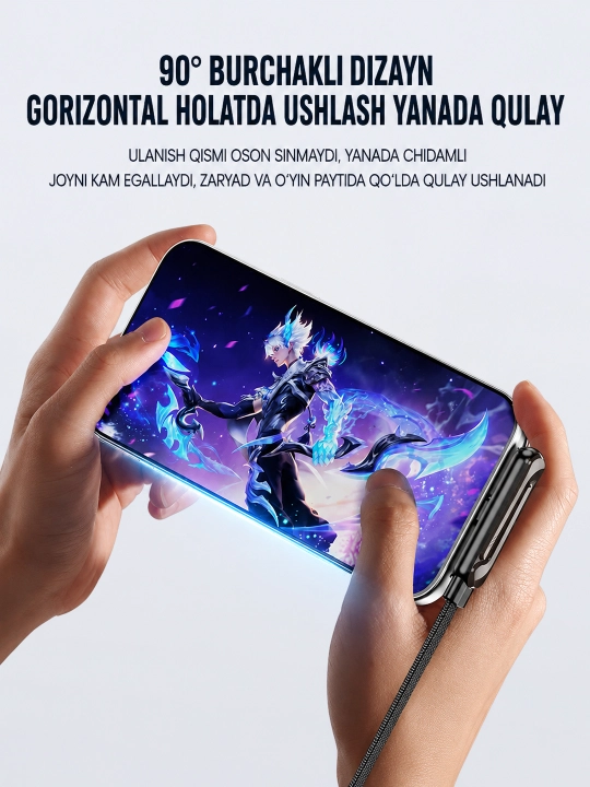 Type-C dan Type-C ga 240W tezkor zaryadlash kabeli, telefon uchun buklama stendli, 2 m