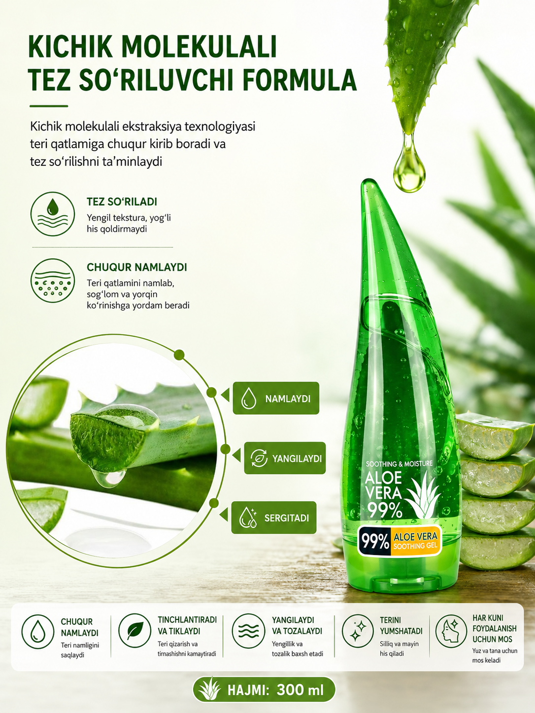Увлажняющий и смягчающий гель с Aloe Vera для лица и тела - 
