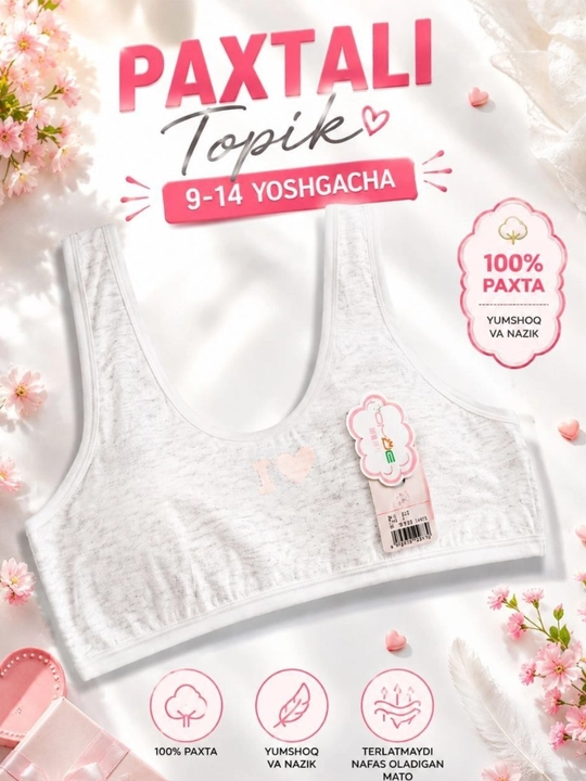 Qiz bolalar uchun paxtali topik, top byustgalter 9-14 yosh - 