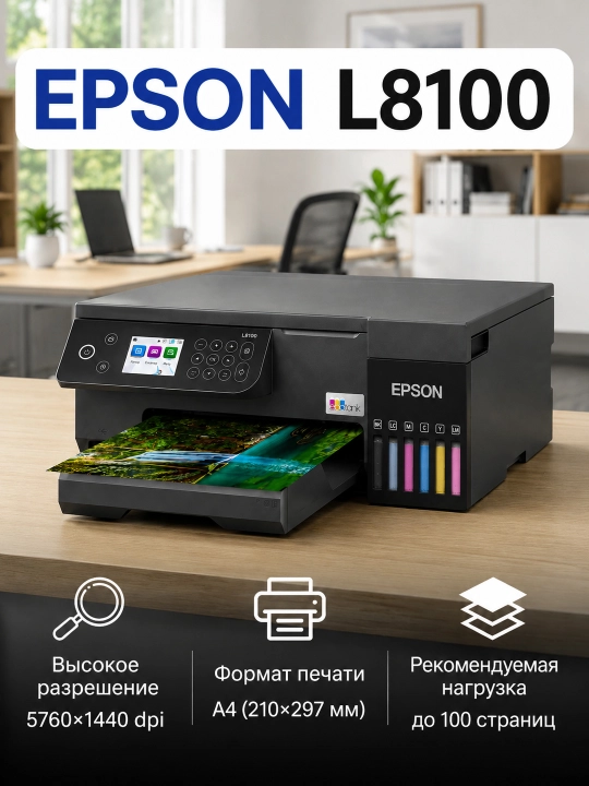 Цветной принтер EPSON L8050/L8100 EcoTank, Wi-Fi, 1 год гарантии