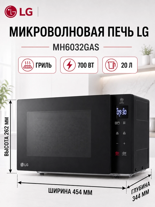 Mikroto'lqinli pech LG MH6032GAS 20 L Grill 700 Vt Touch boshqaruv EasyClean™ - 