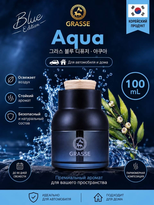 GRASSE Aqua Blue Edition avtomobil va uy uchun aroma diffuzor, 100 ml - 