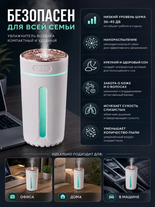 Avtomobil aromatizatori, LED yoritish va aroma purkagich, USB-C, oq