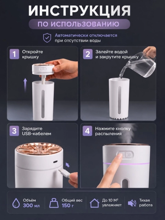 Avtomobil aromatizatori, LED yoritish va aroma purkagich, USB-C, oq