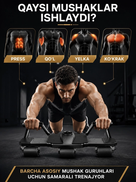 Press uchun rolik, ko‘p funksiyali fitness va qorin mushaklari uchun sport trenajyor