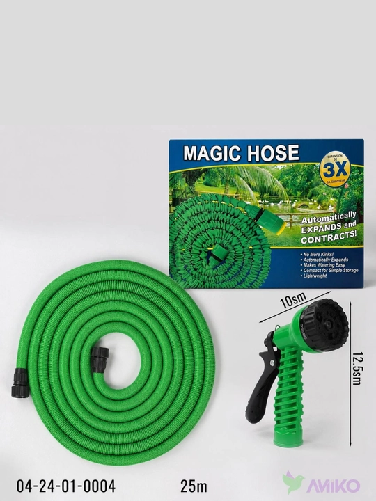 Растягивающийся садовый шланг Magic Hose, 25 м, с распылителем, для полива сада