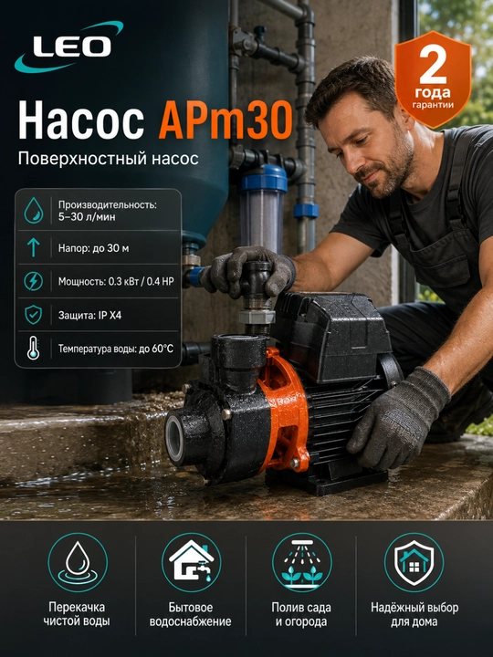 LEO APm30 yuzaki suv nasosi, 300 Vt, 5–30 l/min, 26 m gacha