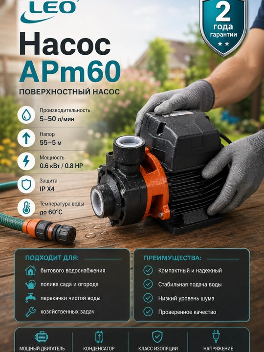 LEO APm30 yuzaki suv nasosi, 300 Vt, 5–30 l/min, 26 m gacha