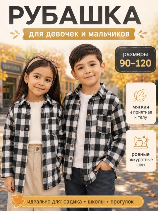 Детская рубашка в клетку, для мальчиков и девочек - 