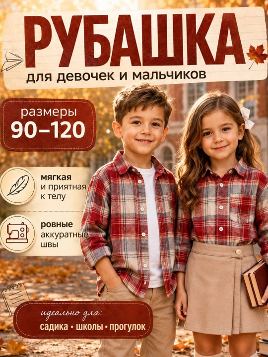 Детская рубашка в клетку, для мальчиков и девочек - 