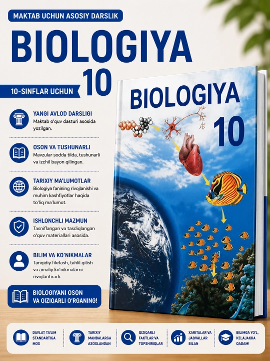 Biologiya. 10-sinf 2017 rangli A5 format o'zbek tilida - 