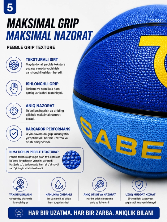 7SABER basketbol to‘pi, basketbol sport to‘pi, mashg‘ulot  uchun, mustahkam, 7-o‘lcham