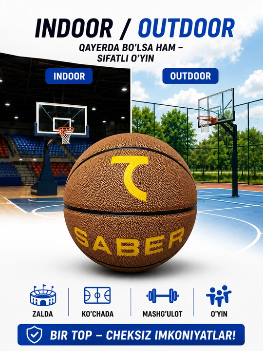 7SABER basketbol to‘pi, basketbol sport to‘pi, mashg‘ulot  uchun, mustahkam, 7-o‘lcham