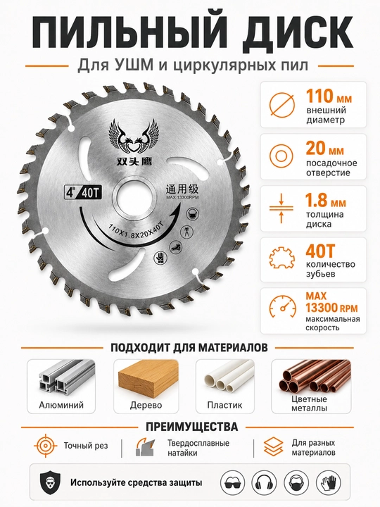 Пильный диск по дереву, 180 мм, 40 зубьев, посадочное отверстие 25.4 мм
