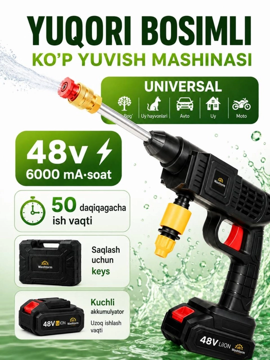 48 V yuqori bosimli akkumulyator yuvish qurilmasi, 6000 mA·soat, g‘ilofli - 