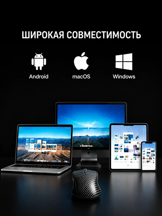 Трехрежимная мышь Bluetooth 5.2, 2.4G USB и Type-C, 6400 DPI, 50 г