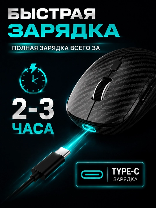 Трехрежимная мышь Bluetooth 5.2, 2.4G USB и Type-C, 6400 DPI, 50 г