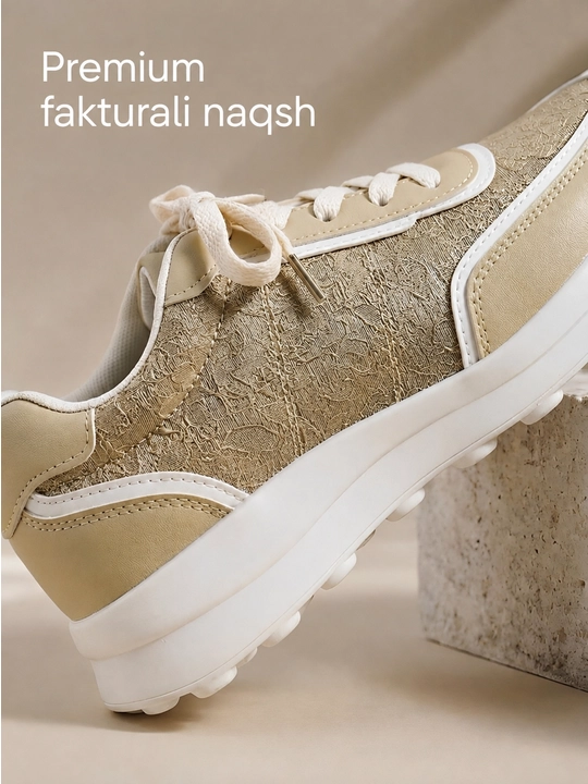 Ayollar krossovkalari, kundalik uslub, bog‘ichli, bej rang, 36–41