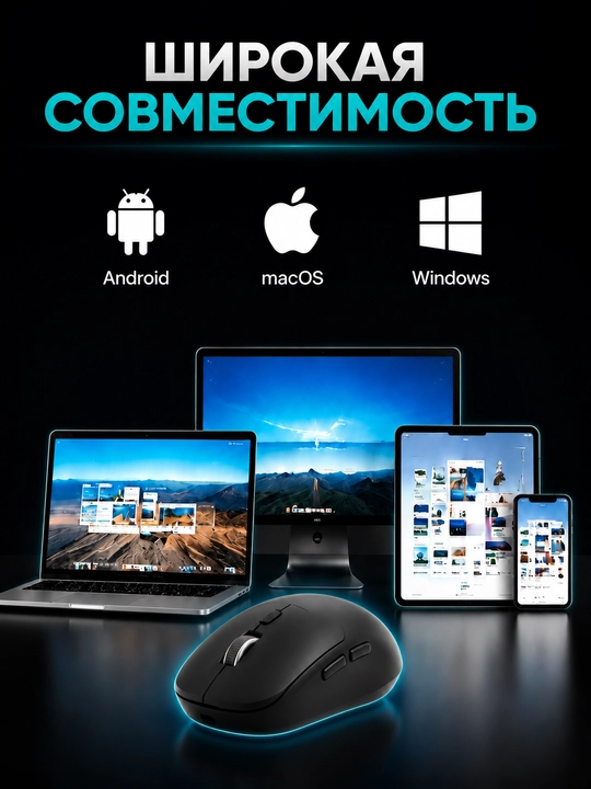 Трехрежимная мышь Bluetooth 5.2, 2.4G USB и Type-C, 6400 DPI, 50 г
