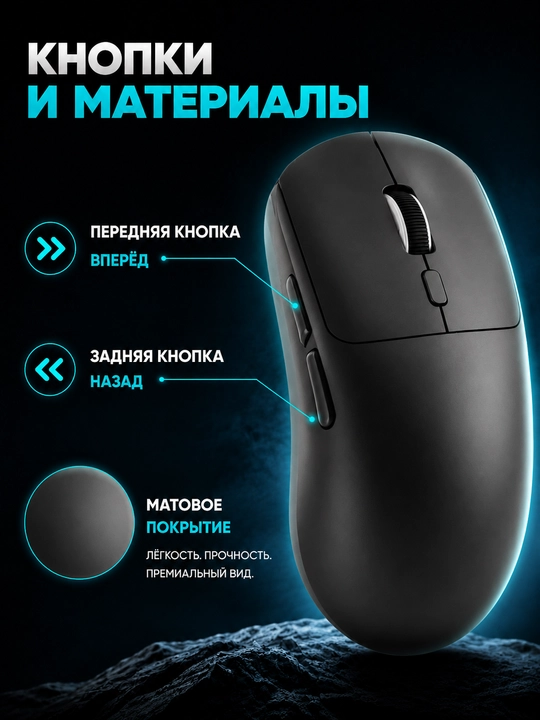 Трехрежимная мышь Bluetooth 5.2, 2.4G USB и Type-C, 6400 DPI, 50 г
