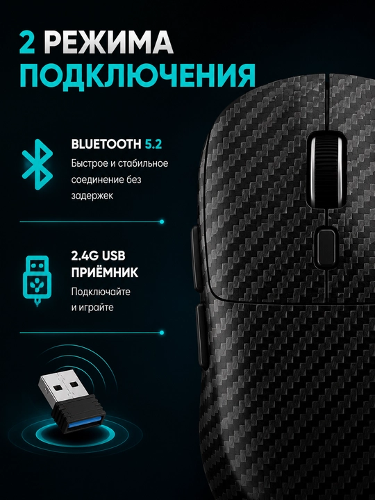 Беспроводная мышь Bluetooth 5.2 и 2.4G, 1600 DPI, Type-C, 50 г
