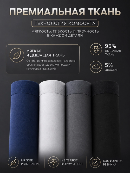 Erkaklar bokser trusilari to'plami, 4 dona, paxta, har kunga ichki kiyim