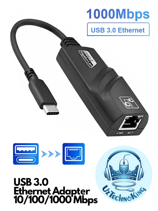Type-C 3.0 Ethernet Adapter – 1000 Mbit/s gacha tezlik, Type-C 3.0 - RJ-45 port - 
