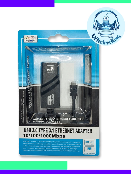 Type-C 3.0 Ethernet Adapter – 1000 Mbit/s gacha tezlik, Type-C 3.0 - RJ-45 port