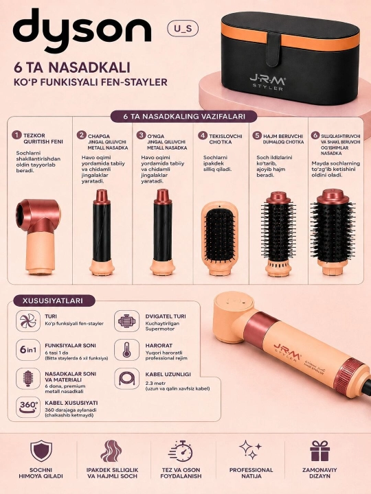 Dyson Фен стайлер JRM, dayson 6 в 1, автоматический фен для завивки и укладки