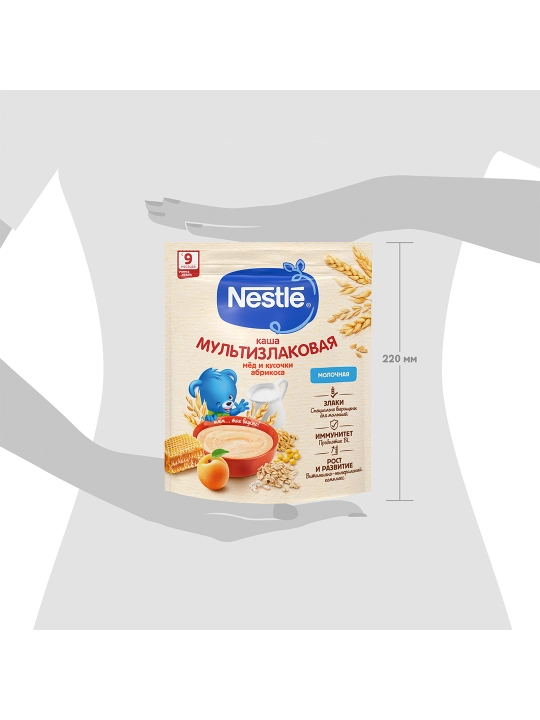 NESTLE bo‘tqasi Asal va o‘rik bo‘lakchalari qo‘shilgan sutli multiflok paket 200 g