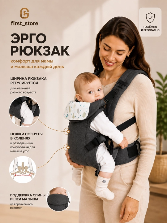 0-4 yoshli bolalar uchun ergonomik kenguru ryukzagi