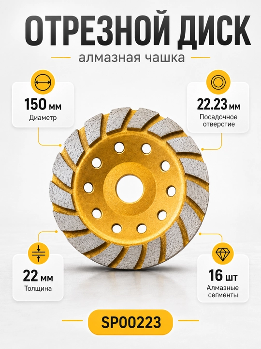 Beton, tosh, granit va marmar uchun olmosli silliqlash kosasi, 100 mm - 