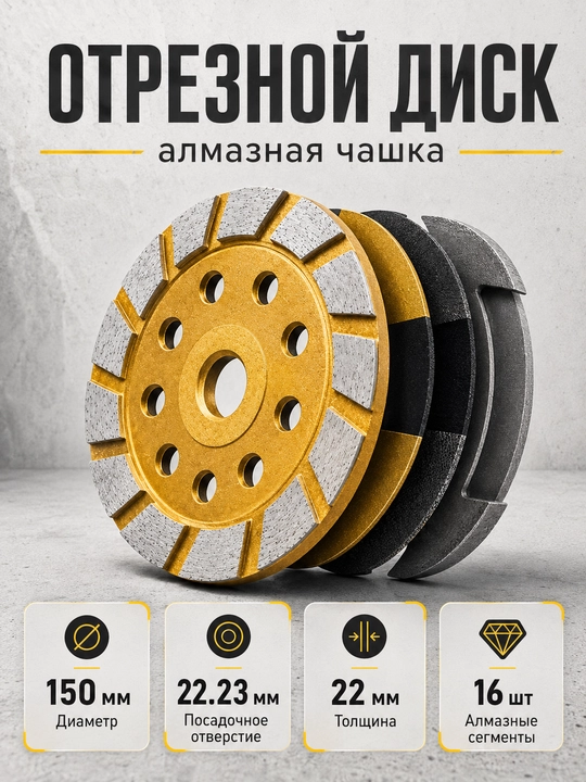 Beton, tosh, granit va marmar uchun olmosli silliqlash kosasi, 100 mm