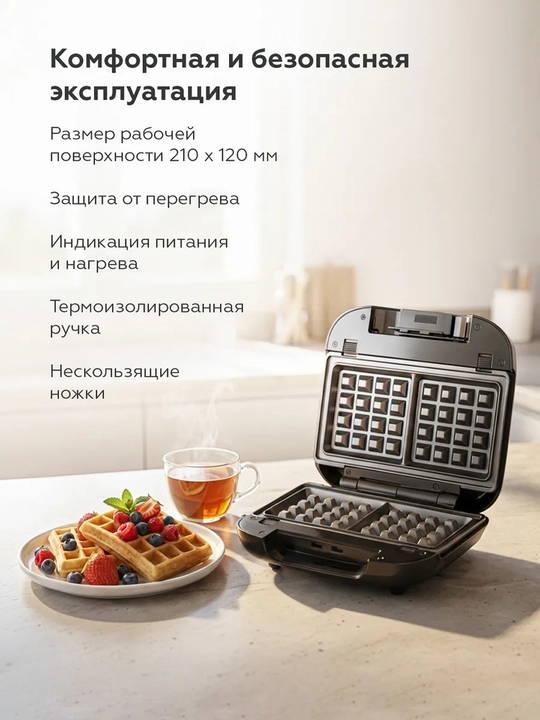Прибор для выпечки BQ ST2009 4в1, гриль, вафельница, сэндвичница, орешница, мощность 800 Вт