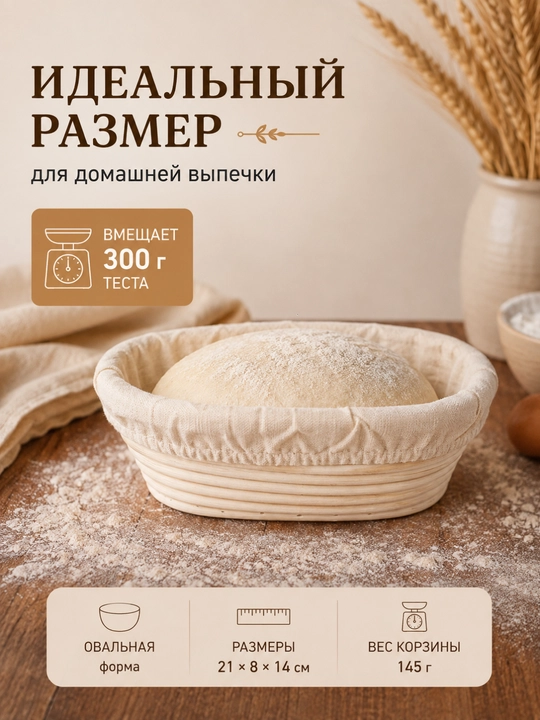 Корзина для расстойки теста и хлебница из ротанга, корзинка для хлеба с чехлом