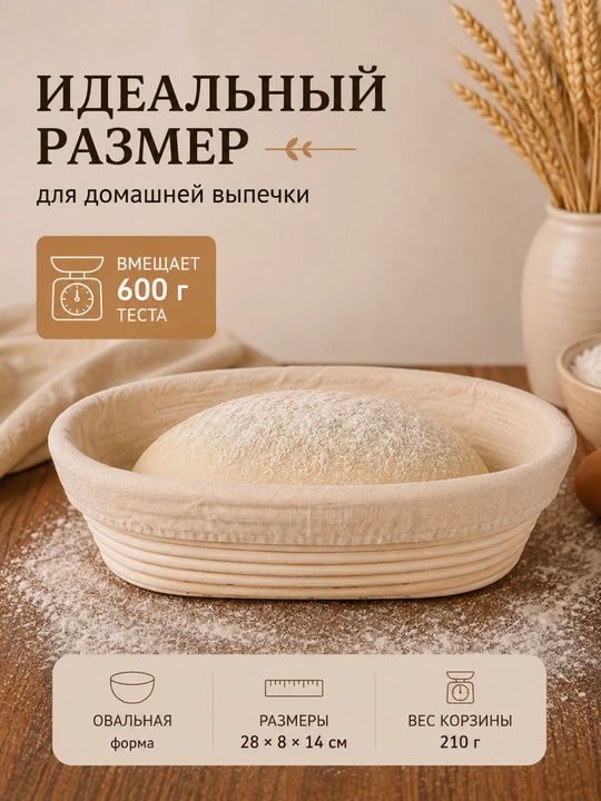 Корзина для расстойки теста и хлебница из ротанга, корзинка для хлеба с чехлом