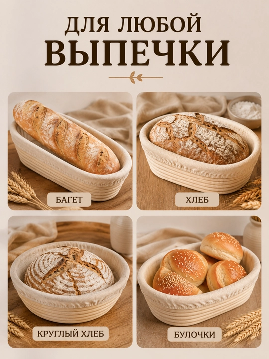 Корзина для расстойки теста и хлебница из ротанга, корзинка для хлеба с чехлом
