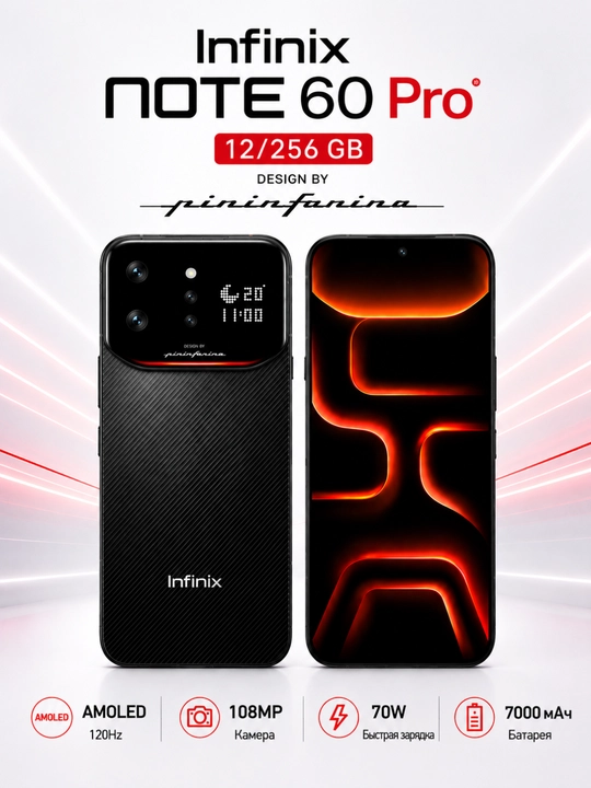 Смартфон Infinix Note 60 Pro 12/256 ГБ, AMOLED 120 Гц, 108 МП, NFC, 70W, Black - 