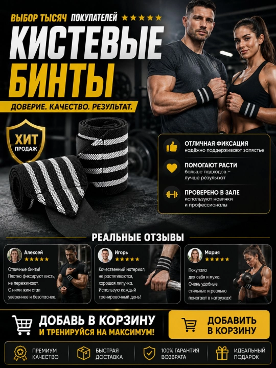 Sport qo‘lqoplari, bintlar, siqish uchun qo‘l bog‘ichlari, 2 dona