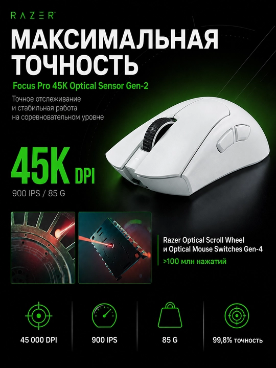 Simsiz o‘yin sichqonchasi Razer Deathadder V4 Pro USB/WL, 45000 DPI